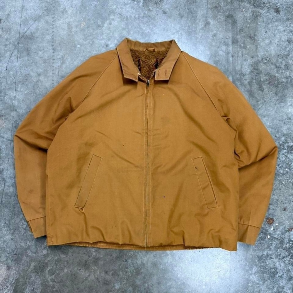 True Vintage 70s Tan Fur Lined Full Zip Work Wear Jacket Size XL